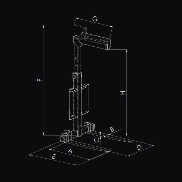 Desenho técnico — PORTA PALETES REGULÁVEL E EXTENSÍVEL PARA GRUA